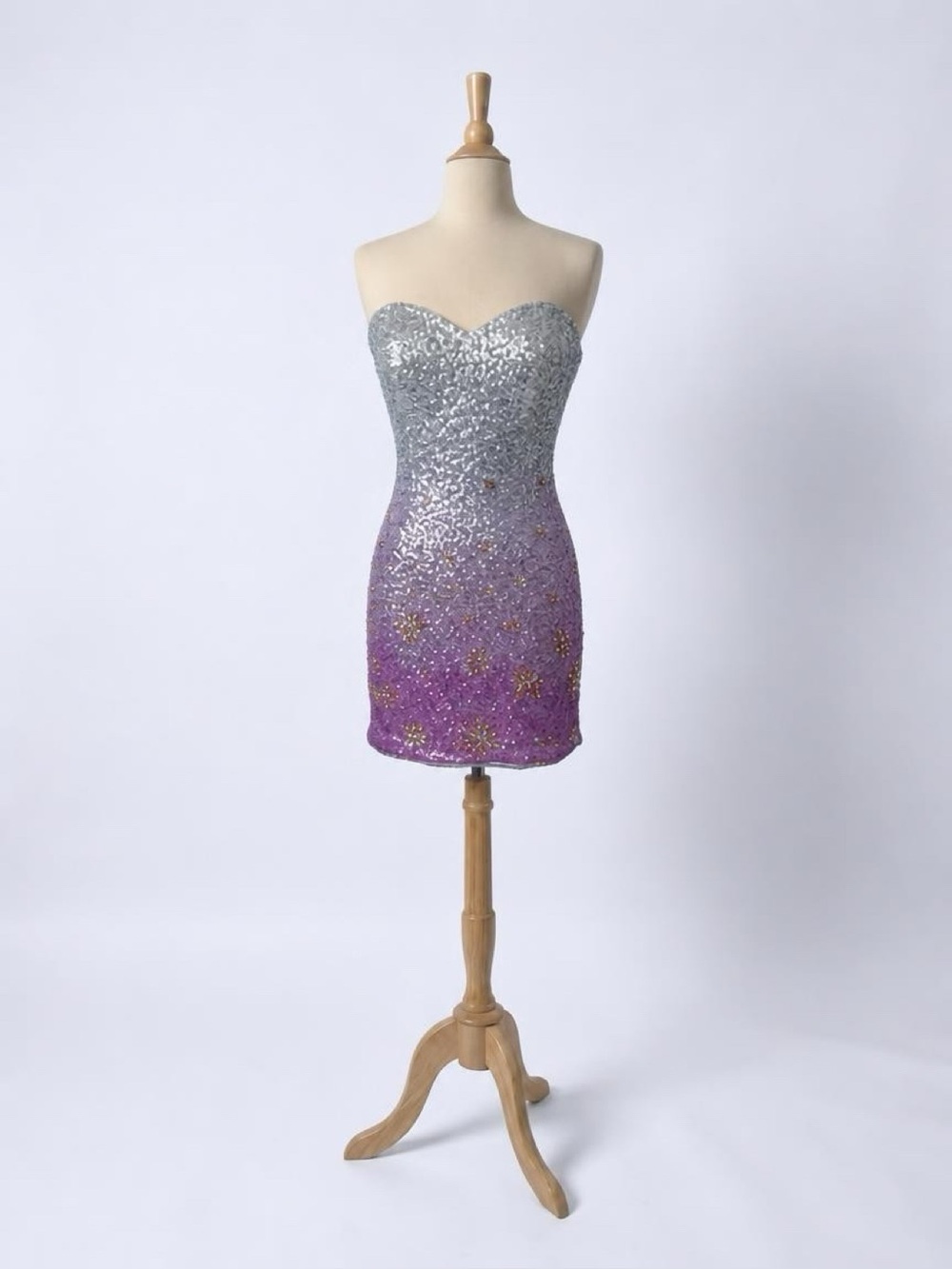 Blush Sequin Ombre Prom or Party Dress in Silver and Purple